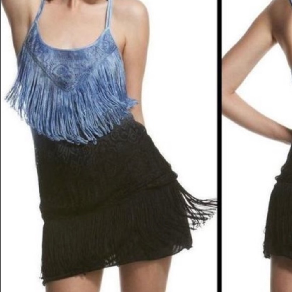 Free People blue tie dye fringe dress NWT 6